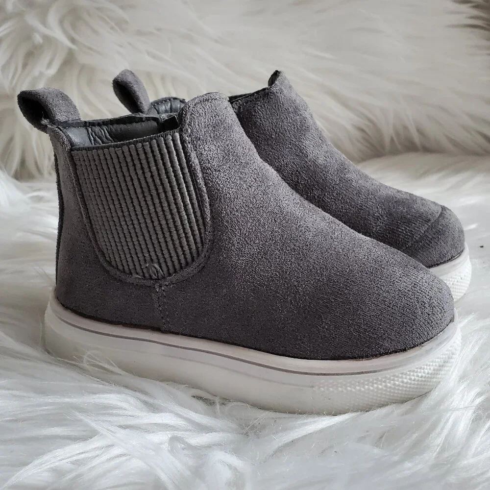 First Steps Toddler Gray High Top Suede Shoes SZ 4